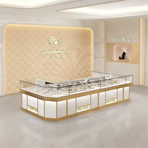 Luxury Jewelry Store Display Cabinet Trendy Mall Kiosk Design Glass Jewelry Counter Showcase