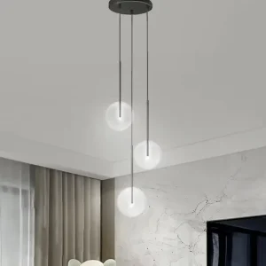 Luxury LED Big Chandelier Fixture Pendant Lights For Lobby Stairs Restaurant Decor Dining Room Black Hanging Lamp Glass Ball