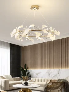 Luxury LED Chandelier Modern Leaf Design Oval & Long Pendant Light Gold for Hotel Living Room Dining Room & Villa Decor