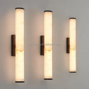 Luxury LED Light Fixture Long Linear Spanish Alabaster Marble Copper Wall Lamp Home Decor Bedroom Recessed Wall Mounted