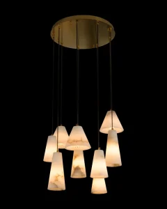 Luxury LED Long Chandelier Light Customizable New Design Aluminum Marble Pendant Modern Hanging Supermarket Cafe Hotel