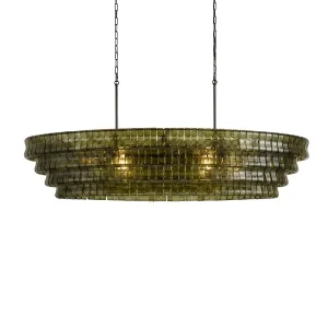 Luxury Large Long Home Decor Kitchen Islands Grand Dining Tables Tiered Oval Art Amber Green Glass Black Metal Linear Chandelier