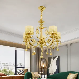 Luxury Living Room Chandelier Gold Glass Crystal Indoor Decorative Lighting Ceiling Modern Pendant Light Chandelier