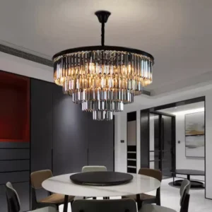 Luxury Modern 4-Tier Crystal LED Chandelier Contemporary Pendant Ceiling Lamp Chrome Black Stylish Lighting Living Room Dining