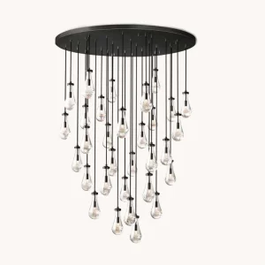 Luxury Modern Brass Chandelier Gold Raindrop Pendant Light Decorative LED Glass Hanging Lighting for High Ceiling Entryway