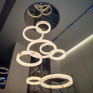 Luxury Modern Creative Living Room Dining Room Marble Round LED Chandelier Ceiling Decoration Pendant Light with Remote Control