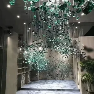 Luxury Modern Crystal LED Chandelier Stainless Steel Marble Glass Custom Pendant Light OEM Hotel Lobby Villa