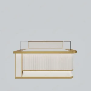 Luxury Modern Glass Showcase with LED Light Gold Jewelry Display Stand for Mall Usage