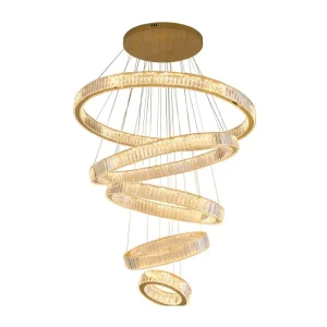 Luxury Modern Gold 5 Ring Chandelier Pendant Ceiling Lights Crystal Steel Design for Living Room