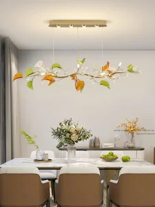 Luxury Modern LED Glass Chandelier Colorful Leaf Pendant Light Oval Long Shape AC Compatible for Home Hotel Interior Decoration