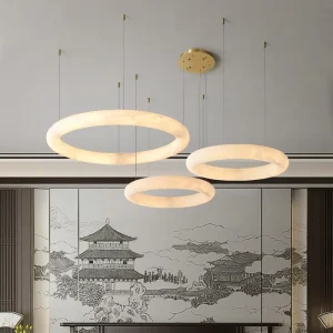 Luxury Modern Marble Ring Pendant Light Alabaster Circle Leather Chandelier Living Room
