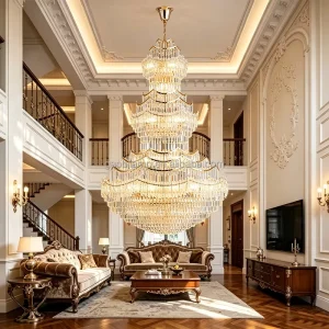Luxury Multi-Tier Crystal Chandelier Gold Large Pendant Light High Ceiling Lighting for Villa Duplex Staircase Hotel Lobby Hall