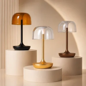 Luxury Mushroom Glass Shade Portable LED Lamp for Hospitality Restaurant Hotel Cafe Wedding Dining Decor Table Lamp