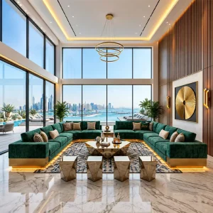 Luxury Navy Arabian Majlis Sofa Set Majlis Arabic Sofa Floor Full Set with Gold Accents