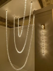 Luxury Necklace Style Glass Chandelier Copper Frame Custom Length Pendant Light for Villa Living Room Dining Room High Ceiling