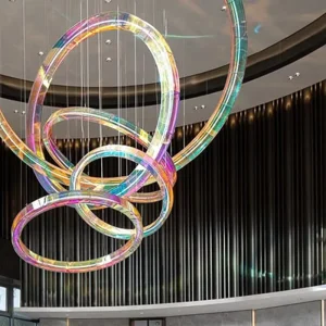 Luxury Post modern Minimalist Colorful Acrylic Pendant Light Shopping Mall Large Ring Chandelier