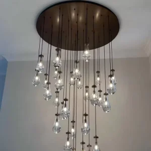 Luxury Raindrop Crystal Chandelier for Living Room Staircase High Ceiling Foyer Hand Blown Glass Long Drop Pendant Light
