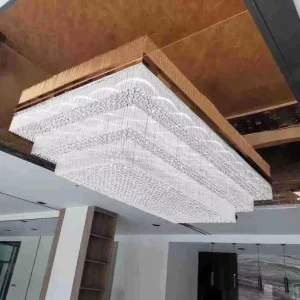 Luxury Rectangular K9 Crystal Chandelier 3 Tier LED Ceiling Light Pendant for Hotel Lobby Villa Banquet Hall Decor