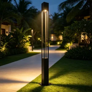 Luxury Resort Landscape Light Custom Design Aluminum Post Lamp High Lumen Solar and AC Options