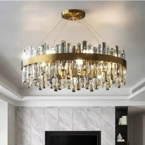 Luxury Round Large LED Ceiling Mounted Pendant Lamp Crystal Chandelier for Hotel Living Room