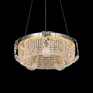 Luxury Round Leaf Crystal Chandelier Hanging Pendant Light for Hotel Lobby Villa Living Room Club Modern Restaurant
