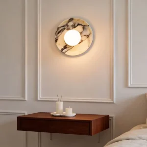 Luxury Round Marble Wall Lamp Modern Decorative Wall Sconce with Glass Globe Shade