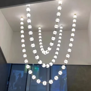 Luxury SAA UL CE Pearl String Large Chandelier Modern Pendant Lighting for Hotel Lobby Staircase Villa
