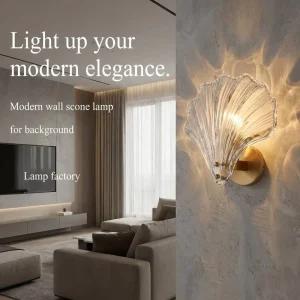 Luxury Scallop Shell Crystal Golden Wall Sconce LED Light Fixture for High End Hotel Bedroom TV Background Decoration