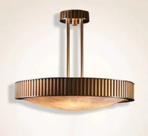 Luxury Spanish Alabaster Pendant Light Solid Brass Fluted Chandelier Modern Round Hanging Lamp for Dining Room Hotel