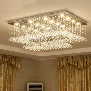 Luxury Square Crystal Ceiling Lamp CE Certified for Living Room Dining Stainless Steel CRI 80 Warm White 3500K