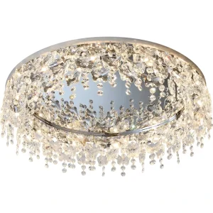 Luxury Stainless Steel Chrome Finish K9 Crystal Contemporary LED Ceiling Lamp Surface Mounted Large Living Room Bedroom Kitchen