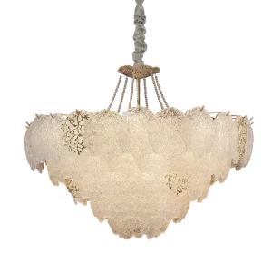 Luxury Textured Glass Leaf Chandelier Gold Vine Accent Pendant Light for Villa Majlis Dining Room and Boutique Hotel