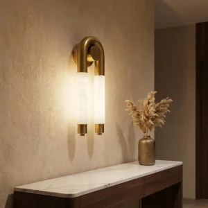 Luxury U-Shape Brass Wall Sconce Natural Alabaster Tube Light Modern Wall Lamp Living Room Decor 2700K Soft Warm White