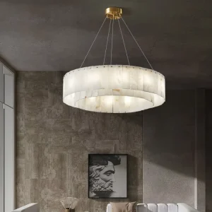 Luxury Villa Apartment Living Room Circle Chandelier Natural Marble Alabaster Round Shape Pendant Light
