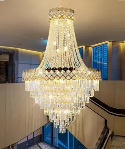 Luxury Villa Ceiling Chandelier Iron Crystal LED Hanging Pendant Light