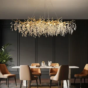 Luxury Villa Home Decoration Modern LED Crystal Chandelier with Adjustable Height Aluminium Frame Pendant Lighting