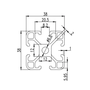 MV 8 3838 Aluminum Alloy Hollow Bar AW Profile LED Light 38mm*38mm T Shaped 6000 Series Bending Cutting Welding Punching Custom