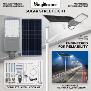 MagiBazaar MG90 IP67 Solar LED Street Light High Lumen Dimmable Aluminum Alloy for Outdoor Use in Street Commercial Areas