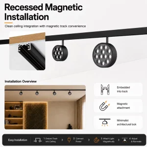Magnetic Rail LED COB Lighting 48V Adjustable Spot Beam System Recessed Track Ra90 CCT CRI Retail Gallery Hotel Office Kit