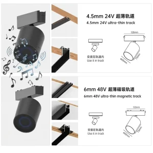 Magnetic Track Light with Bluetooth Speaker Ultra Slim 48V LED Recessed Ceiling Rail for Commercial Retail Shop