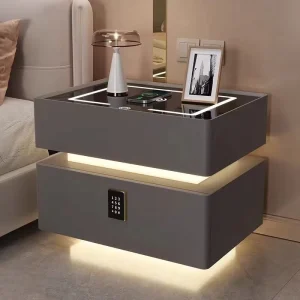 Manufacturer Nightstand Smart Bedside Table Wireless Charging 2 Drawers Fingerprint Lock Led Light Cabinet Bedroom Furniture
