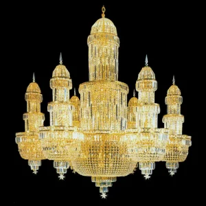 Manufacturer OEM Large Arabic Mosque Crystal Chandelier Gold Hanging Lighting for Islamic Prayer Hall Projects