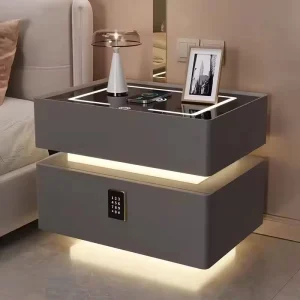 Manufacturer’s Smart Wireless Charging Nightstand LED Light Fingerprint Lock 2 Drawers Bedside Table Cabinet Bedroom Furniture