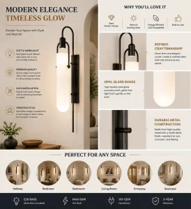 Matte Black Arched Wall Sconce Frosted Tube Glass Shade Industrial Chic Bedroom Bedside Fixture Hotel Corridor Decor