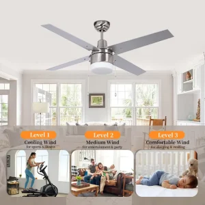 Matte Black Blades Brushed Nickel Housing Fan Ceiling Light Modern Bedroom Fan Ceiling