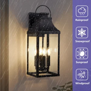 Matte Black Outdoor Wall Light 4-Light Industrial Sconce with Iron Glass E12 Candelabra Base X4 120V for Porch Patio