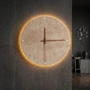 Medieval Style Natural Stone Travertine Clock Art Decoration Wall Lamp Interior Wall Lights Bedroom Led Sconce Home Appliance