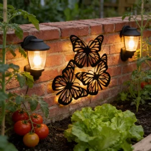 Metal Butterfly IP65 Small Wall Mounted Solar LED Garden Light 3500K Warm White Water Resistant 360 Beam Angle for Home Yard