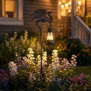 Metal Dragon IP65 Waterproof LED Solar Garden Stake Lights Hanging Lantern for Walkway Lawn Backyard