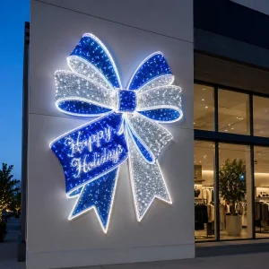 Metal Frame Blue LED Rope Light Bowknot Motif Light for Retail Store Exterior Wall Mounted Holiday Decor CE RoHS IP65